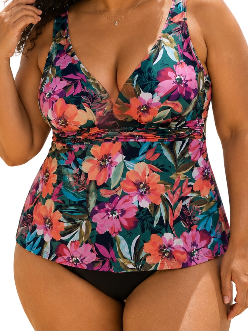 Trimshaper Tankini Swim Top 24W Tropical Floral Tummy Control Slimming Support